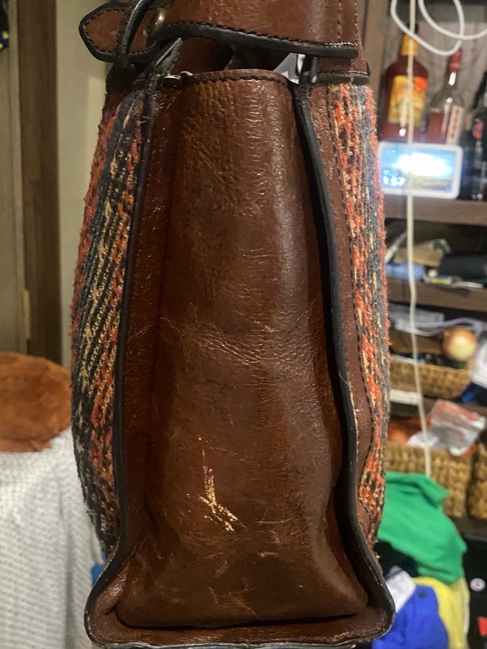 FOSSIL vintage reissue weekender XL leather plaid tote travel bag - Picture 7 of 10